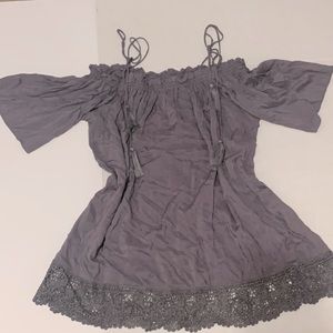 New! Grey Off the Shoulder Mini Dress w/tassels